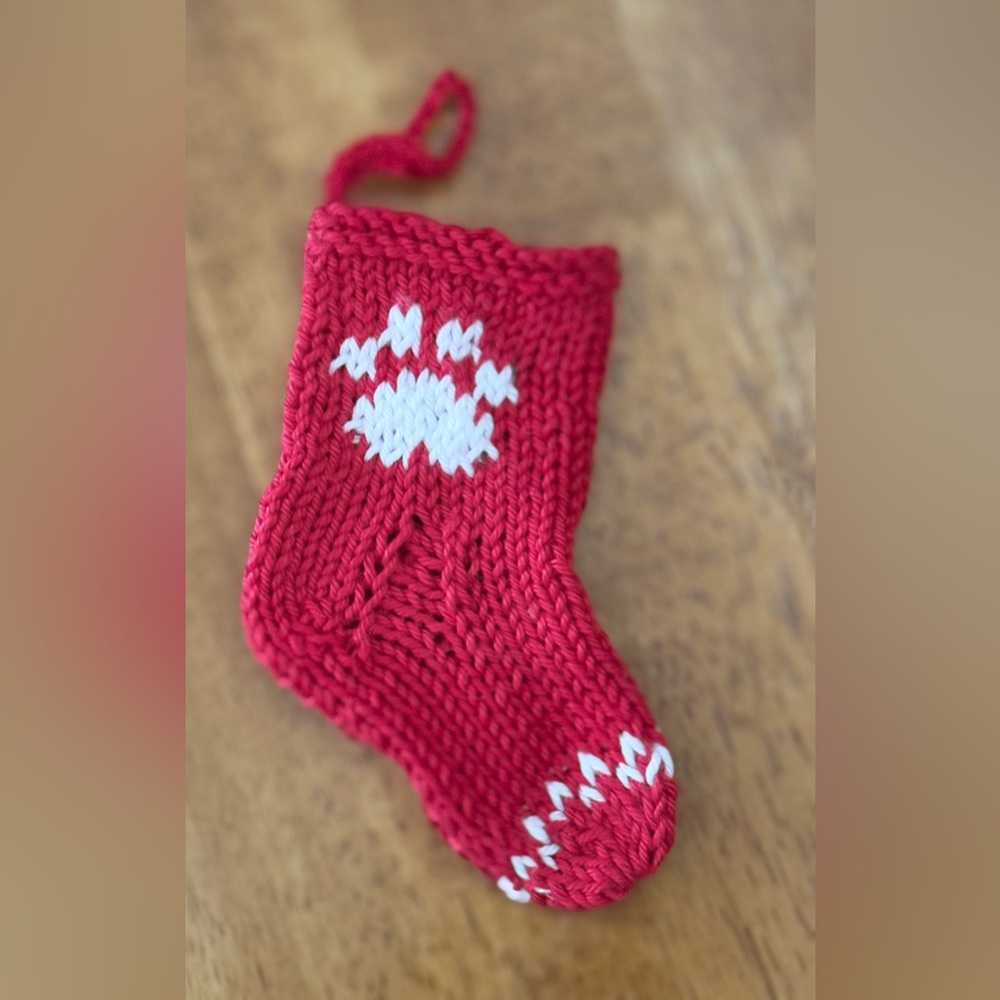 Miniature Knitted Christmas Stocking 
"Paw"